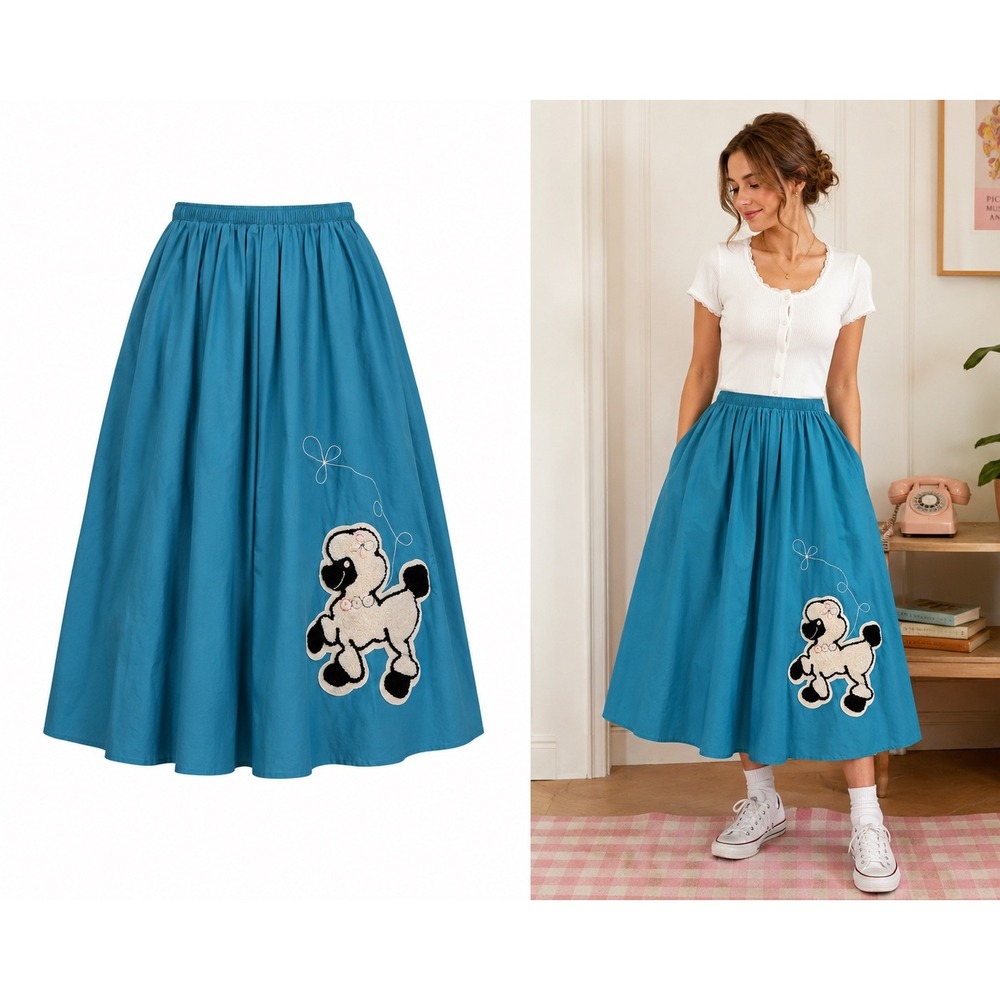 Cruisin USA Teal Blue Poodle Skirt 50s Retro Rockabilly Costume Midi Skirt